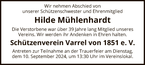 Todesanzeige von Hilde Mühlenhardt von SYK