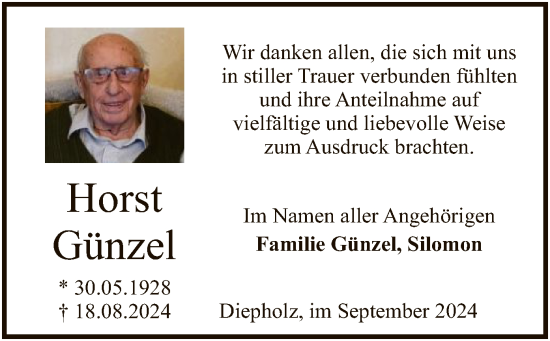 Todesanzeige von Horst Günzel von SYK
