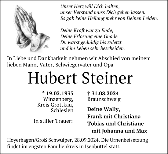 Todesanzeige von Hubert Steiner von SYK
