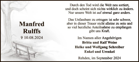 Todesanzeige von Manfred Rulffs von SYK