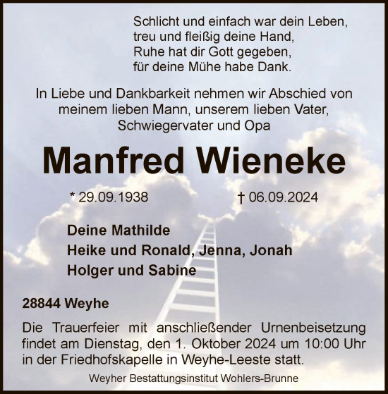 Todesanzeige von Manfred Wieneke von SYK