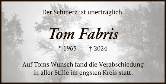 Todesanzeige von Tom Fabris von SYK