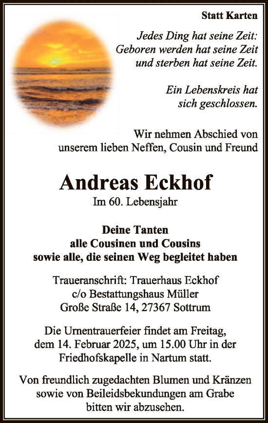 Todesanzeige von Andrea Eckhof von SYK