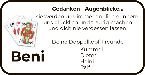 Todesanzeige von Beni  von SYK