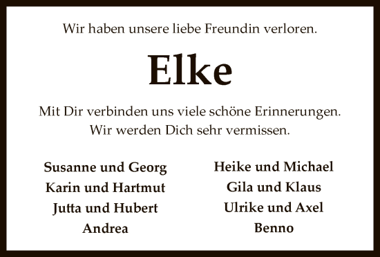 Todesanzeige von Elke  von SYK