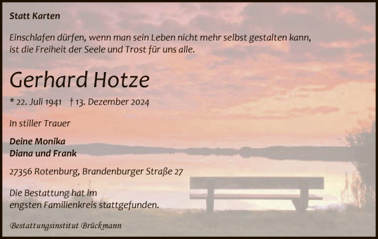 Todesanzeige von Gerhard Hotze von SYK