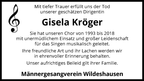 Todesanzeige von Gisela Kröger von SYK