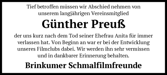Todesanzeige von Günther Preuß von SYK