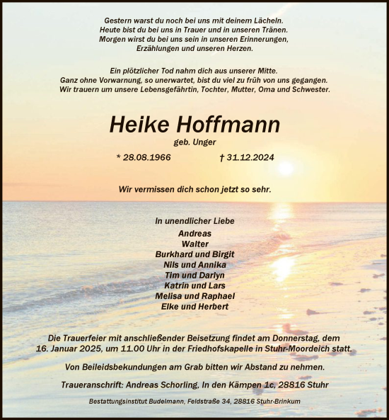 Todesanzeige von Heike Hoffmann von SYK