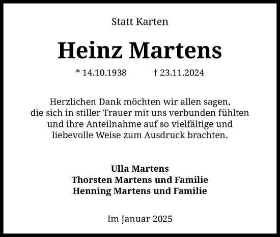 Todesanzeige von Heinz Martens von SYK