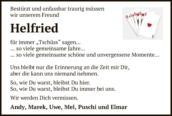 Todesanzeige von Helfried  von SYK