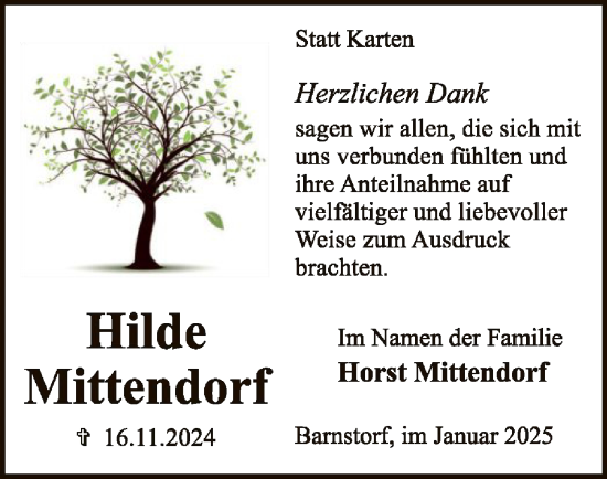 Todesanzeige von Hilde Mittendorf von SYK