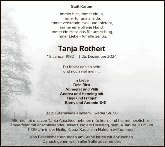 Todesanzeige von Tanja Rothert von SYK
