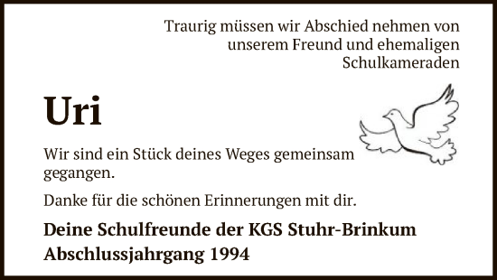 Todesanzeige von Uri  von SYK