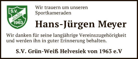 Todesanzeige von Hans-Jürgen Meyer von SYKR