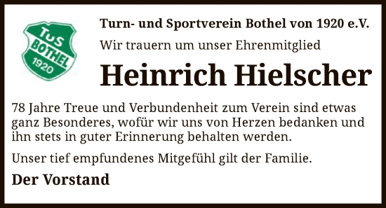 Todesanzeige von Heinrich Hielscher von SYKR