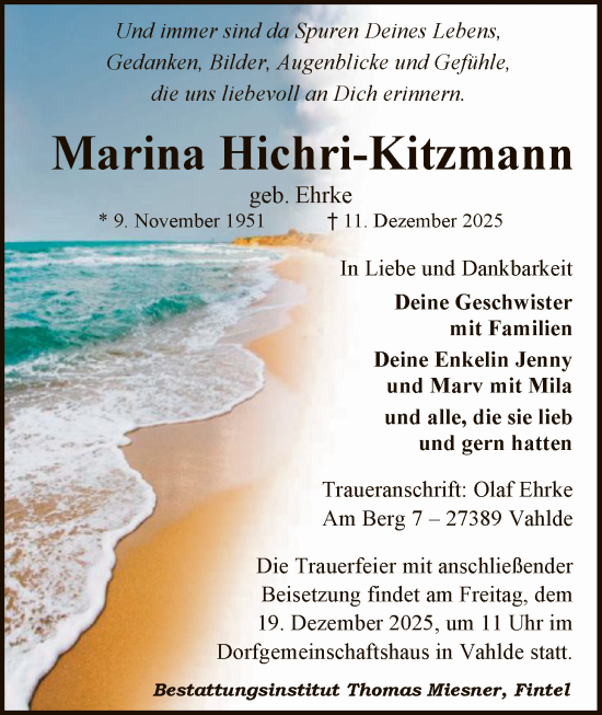 Todesanzeige von Marina Hichri-Kitzmann von SYKR