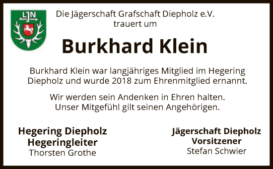 Todesanzeige von Burkhard Klein von SYK