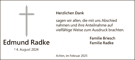 Todesanzeige von Edmund Radke von SYK