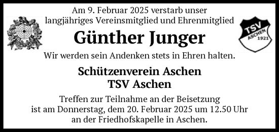 Todesanzeige von Günther Junger von SYK