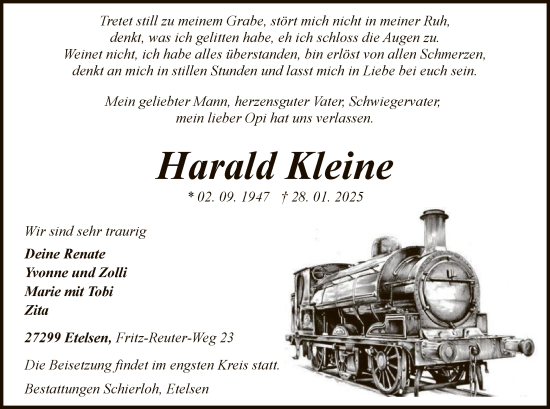 Todesanzeige von Harald Kleine von SYK