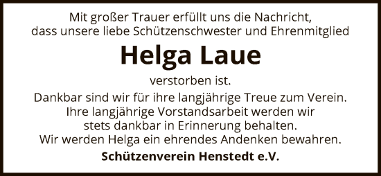 Todesanzeige von Helga Laue von SYK