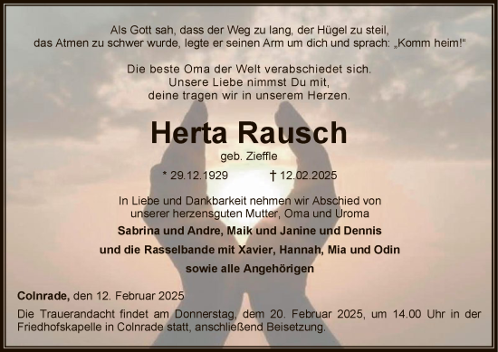 Todesanzeige von Herta Rausch von SYKSYK