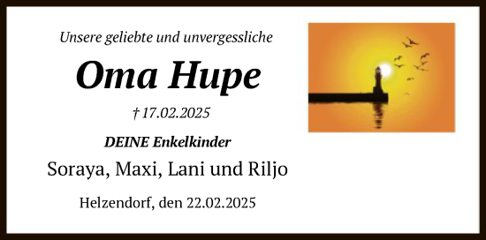 Todesanzeige von Hupe  von SYK