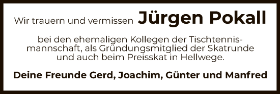 Todesanzeige von Jürgen Pokall von SYK