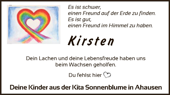 Todesanzeige von Kirsten  von SYK