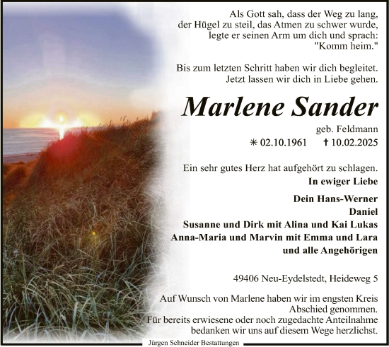 Todesanzeige von Marlene Sander von SYK