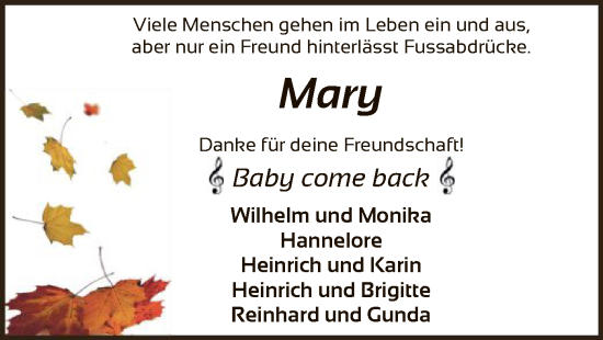 Todesanzeige von Mary  von SYK