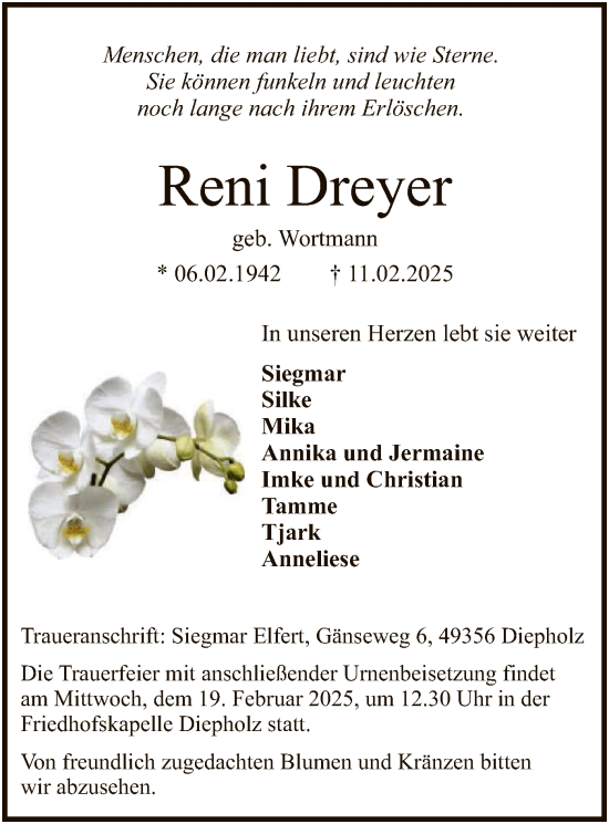 Todesanzeige von Reni Dreyer von SYK