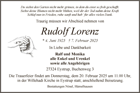 Todesanzeige von Rudolf Lorenz von SYK
