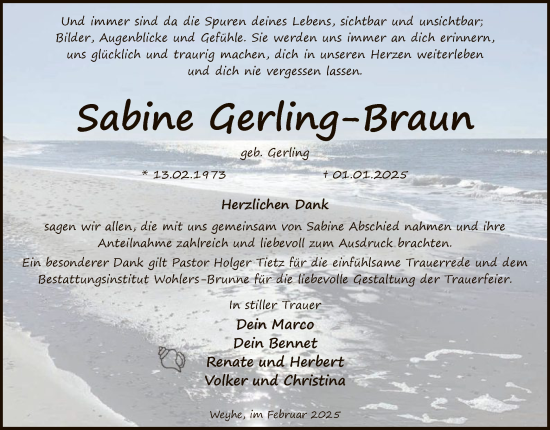 Todesanzeige von Sabine Gerling-Braun von SYK