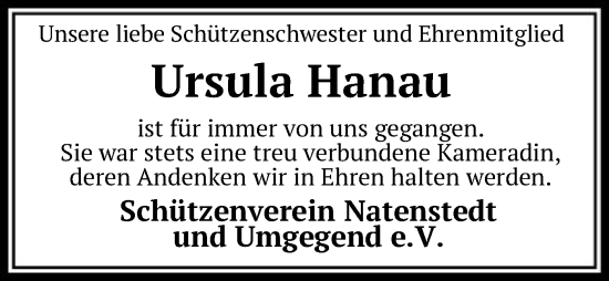 Todesanzeige von Ursula Hanau von SYK