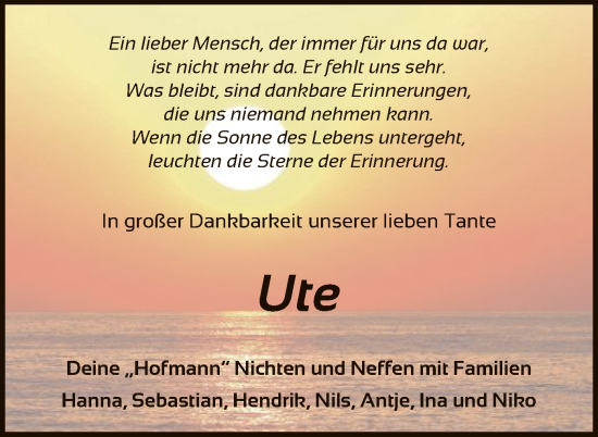 Todesanzeige von Ute  von SYK