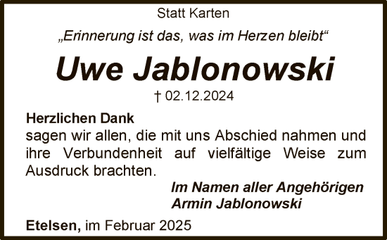 Todesanzeige von Uwe Jablonowski von SYK