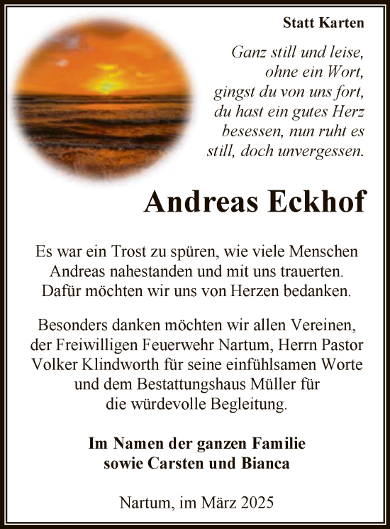 Todesanzeige von Andreas Eckhof von SYK