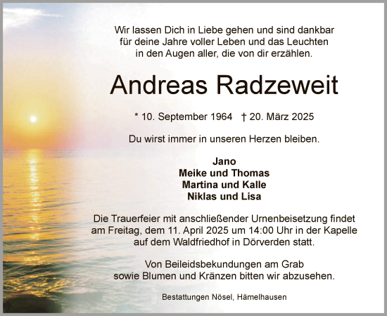 Todesanzeige von Andreas Radzeweit von SYK