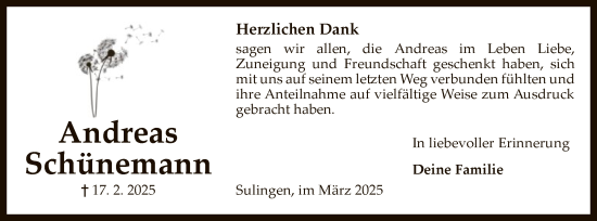 Todesanzeige von Andreas Schünemann von SYK