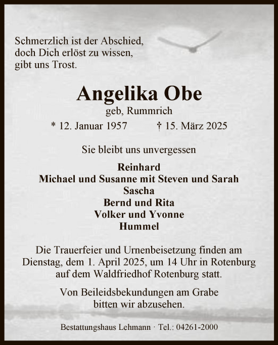 Todesanzeige von Angelika Obe von SYK