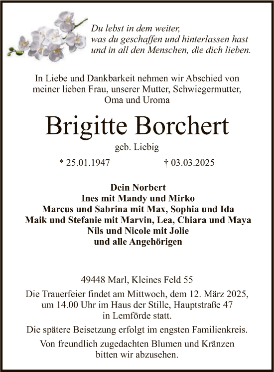 Todesanzeige von Brigitte Borchert von SYK