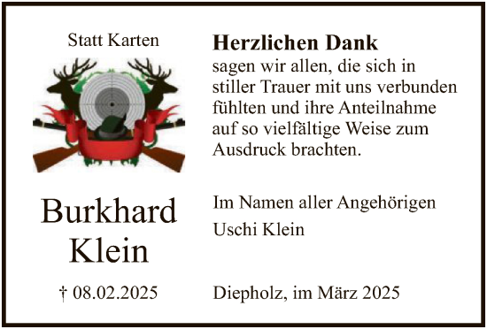 Todesanzeige von Burkhard Klein von SYK