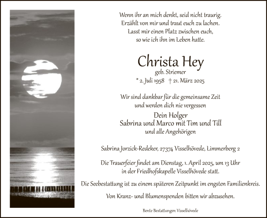 Todesanzeige von Christel Schwitzgebel von SYK