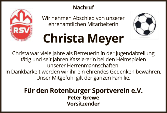 Todesanzeige von Christa Meyer von SYK