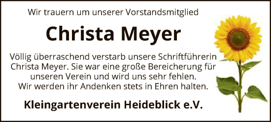 Todesanzeige von Christa Meyer von SYK