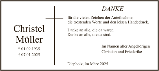 Todesanzeige von Christel Müller von SYK