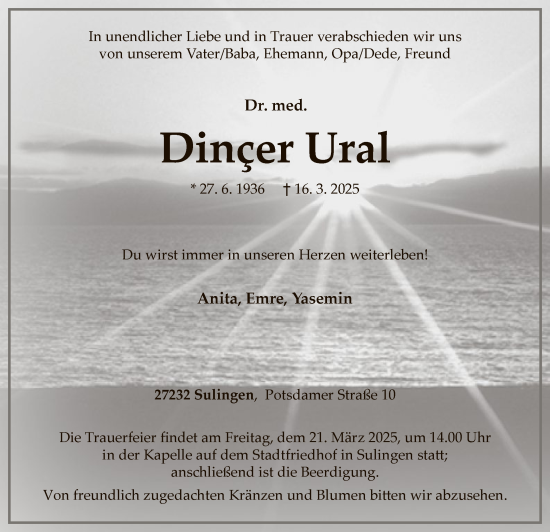 Todesanzeige von Dincer Ural von SYK
