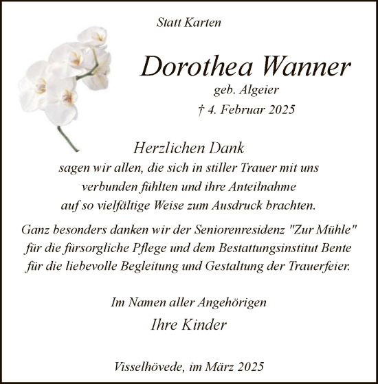 Todesanzeige von Dorothea Wanner von SYK